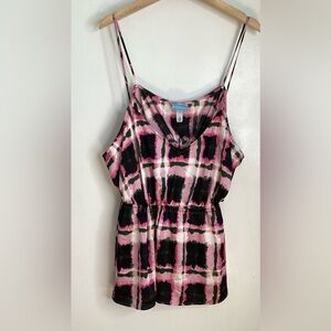 Chic Plaid Design Camisole Tank in Pink and Black 3X